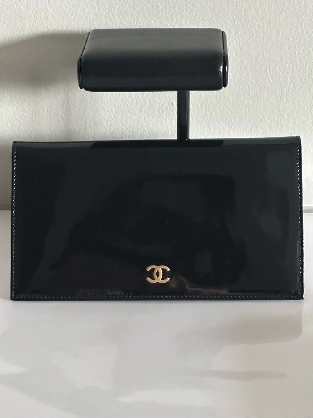 Vintage Chanel Black Patent Leather Long Flap Wallet 6-Series Box Card